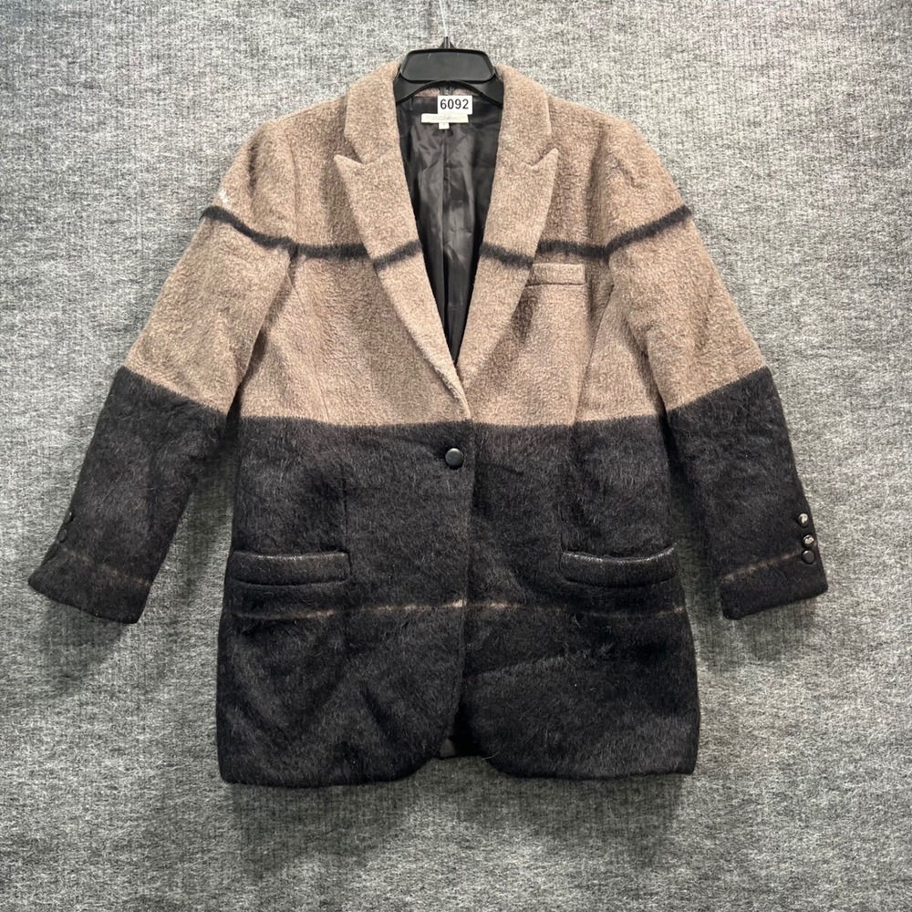Rebecca Minkoff Brown Black Colorblock Fuzzy Mohair Blazer Coat Size 4